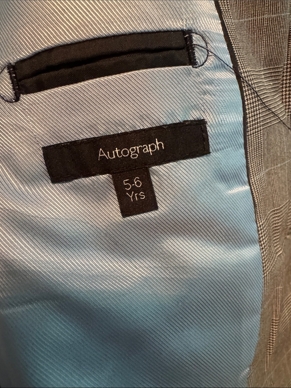 Autograph Gray Plaid Boys' Blazer with Light Blue Lining - Picture 4 of 7